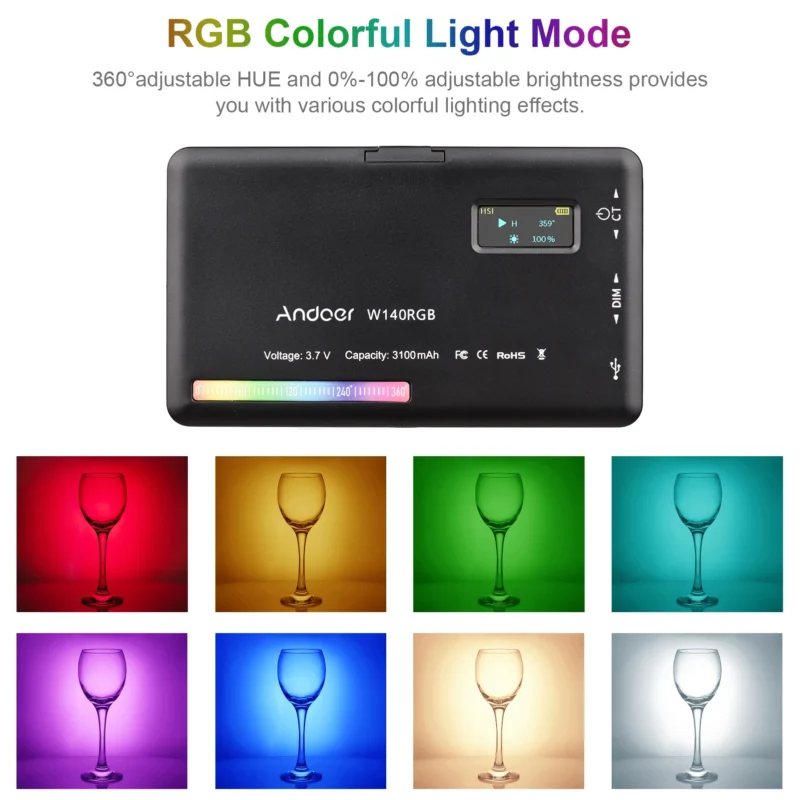 Andoer W140 RGB LED Video Light - Image 2