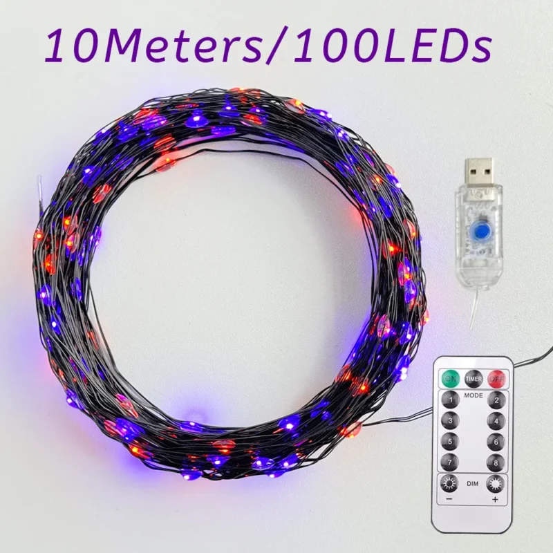 10/20M Orange & Purple LED Halloween Garland - Image 5