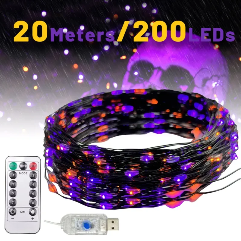 10/20M Orange & Purple LED Halloween Garland